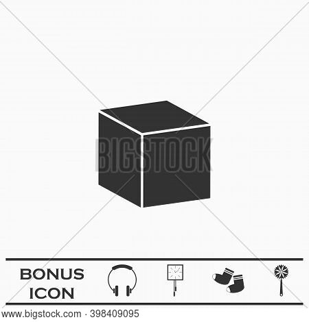 Cube Icon Flat. Black Pictogram On White Background. Vector Illustration Symbol And Bonus Button