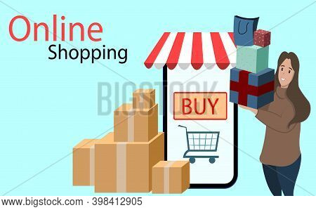 Online Shopping. Online Shopping Advertising. Parcels, Products. Purchases. Shopping On Your Phone. 