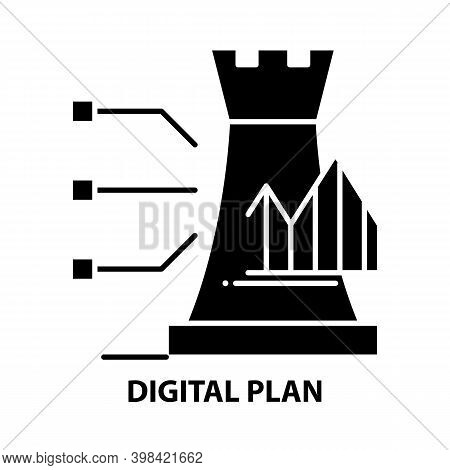 Digital Plan Icon, Black Vector Sign With Editable Strokes, Concept Illustration