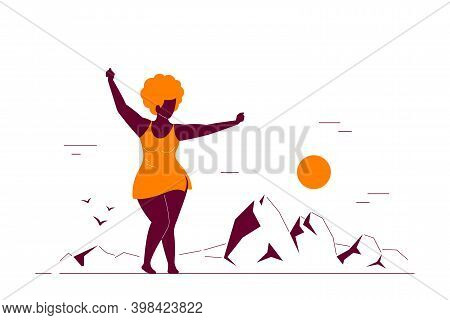 Attractive Woman Plus Size Dancing On The Beach