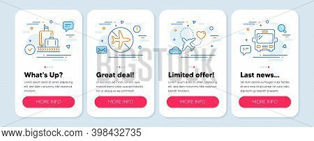 Set Of Transportation Icons, Such As Baggage Reclaim, Flight Mode, Honeymoon Travel Symbols. Mobile 