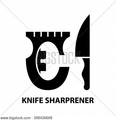 Knife Sharprener Icon, Black Vector Sign With Editable Strokes, Concept Illustration