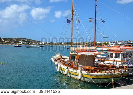 Fishing Boats In Aliki Harbor. Aliki Is Beautiful Coastal Village With A Picturesque Port On Paros I
