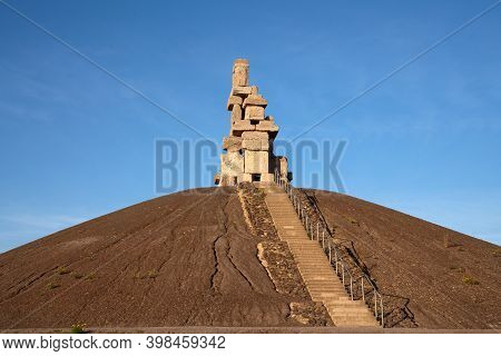 Gelsenkirchen, Germany - November 6, 2020: Rheinelbe Tip, Landmark Of Ruhr Metropolis Against Sky On