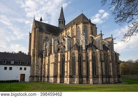 Odenthal, Germany - November 8, 2020: Panoramic Image Of The Altenberg Cathedral In Autumnal Light O