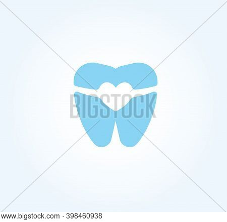 Tooth Silhouette With Braces And Invisalign. Heart In Tooth Negative Space, Flat Icon. Treatment And