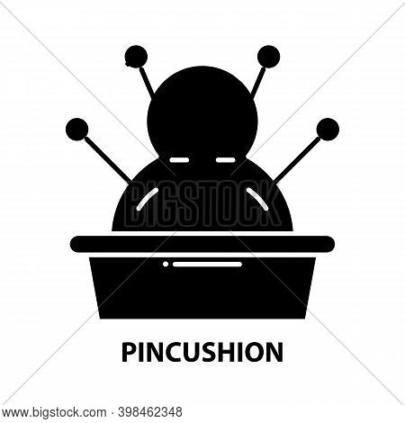Pincushion Icon, Black Vector Sign With Editable Strokes, Concept Illustration