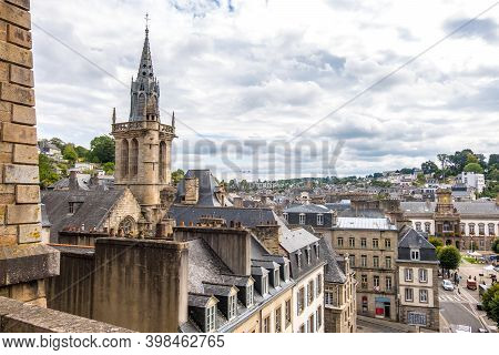 Morlaix, France - August 28, 2019: Eglise Saint-melaine Or Church Of Saint-melaine Near The Viaduct 