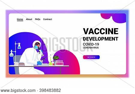 Scientist Resarcher Working With Microscope In Lab Coronavirus Vaccine Development Fight Against Cov