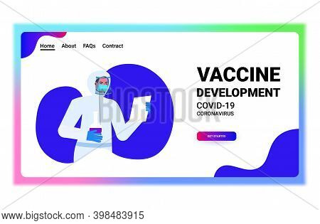 Scientist Resarcher Holding Test Tube In Lab Coronavirus Vaccine Development Fight Against Covid-19 