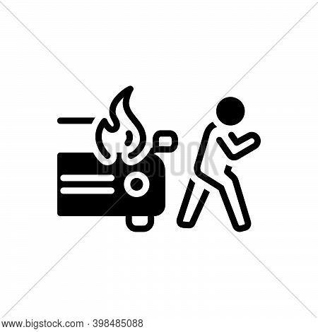 Black Solid Icon For Sudden Unexpected Incident Accident Burning Danger Explosion Extinguish