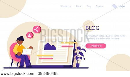 Blog Flat Concept Vector. Social Media Platform, Influencer, Personal Brand Promotion. Recent Storie