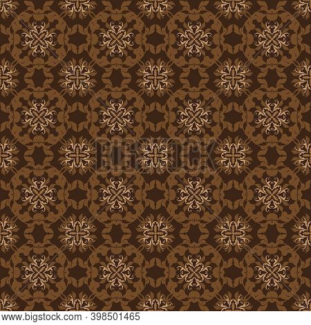 Beautiful Flower Patterns Design On Central Java Batik With Elegant Dark Brown Color Concept.
