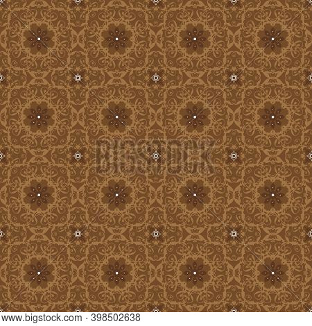 Abstract Pattern On Traditional Java Batik With Seamless Dark Brown Color Design.