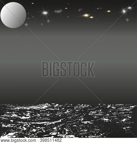 Starry Night Sky Over A Calm Sea On Christmas