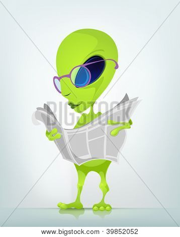 Cartoon Charakter lustig Alien isoliert auf grauem Hintergrund mit Farbverlauf. Nachrichten. Vektor EPS 10.