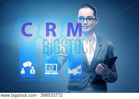CRM custromer relationship management concept with businesswoman