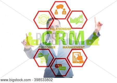 CRM custromer relationship management concept with businesswoman