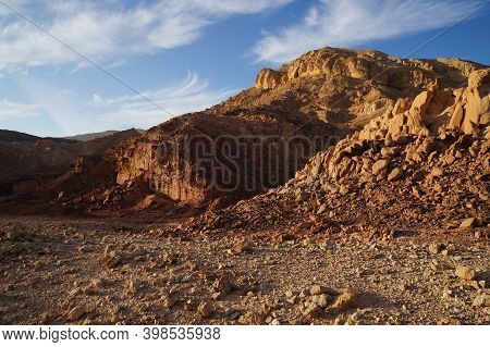 Hiking In Evening In Shehoret Mountains, South Israel