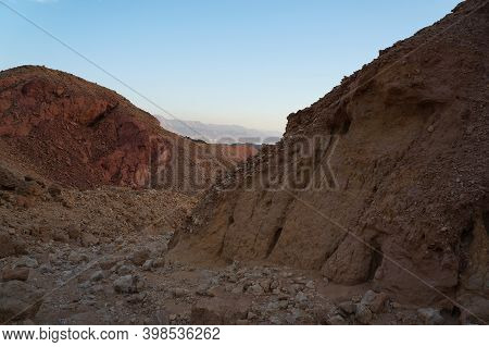 Hiking In Evening In Shehoret Mountains, South Israel