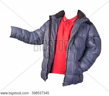 Mens Redt-shirt And Blue Jacket Isolated On White Background.casual Clothing