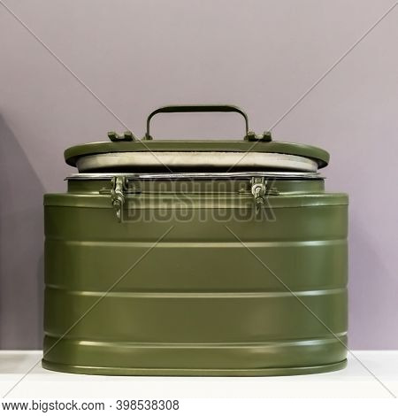 Khaki Army Thermos, Dishes For Military Field Kitchen Of The Times Of The Ussr In Retro Style, Sovie