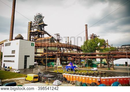 Old Rusty Mechanism Of Pipeline, Former Ironworks, Revamped Industrial Park, Closed Metallurgical Pl
