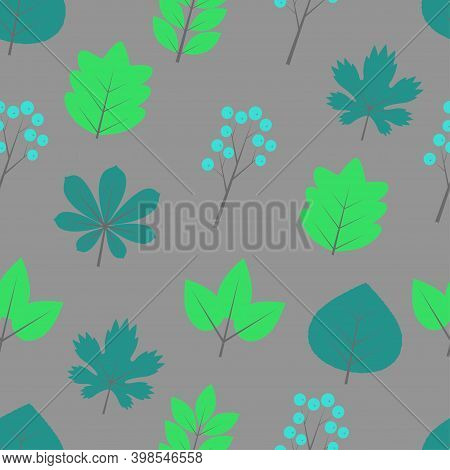 Seamless Autumn Pattern With Bright Leaves And Berries For Textiles, Packaging