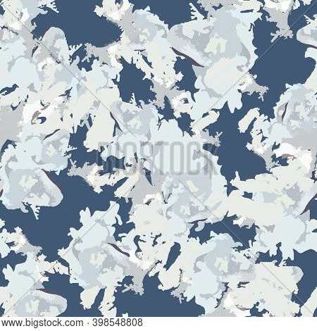 Winter Camouflage Of Various Shades Of Blue, White And Pink Colors