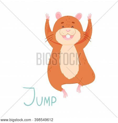 Cute Hamster Jumping Demonstrating English Verb Vector Illustration