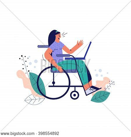 Handicapped Woman In Wheelchair Flat Vector Illustration Isolated On White
