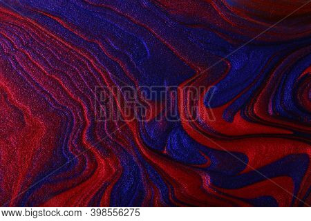 Horizontal Shimmer Blue And Red Abstract Background. Make Up Concept.beautiful Stains Of Liquid Nail