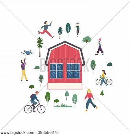 Family Vacations Farm Outdoor Activity Character Set Vector Illustration