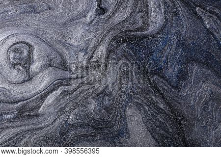 Silver Metallic Abstract Background. Make Up Concept.beautiful Stains Of Liquid Nail Laquers.fluid A