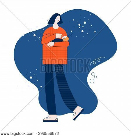 Mother And Baby Flat Vector Illustration With Cute Colorful Character