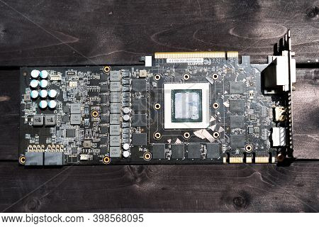 Video Card Board On Wooden Background.video Card Board On Wooden Background