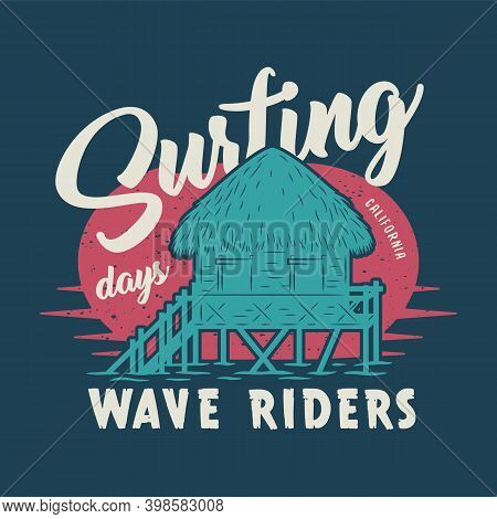 Silhouette Of A Bungalow Sufring Summer Print