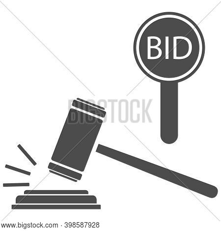 Auction, Bidding, Bid Per Lot. Rate Icon With A Hammer. Vector, Cartoon Illustration. Vector.