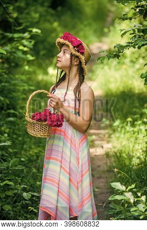 I Like Taking Care Of The Flowers. Small Kid With Flowers. Love And Beauty. Stunning Girl With Bouqu
