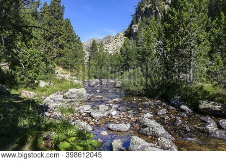 Ratera River In The Morning At Summer, Aigües Tortes And Estany Of Sant Maurici National Park, Lleid