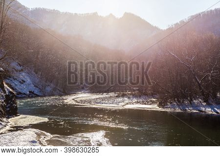Beautiful Sunny Winter Landscape With A River