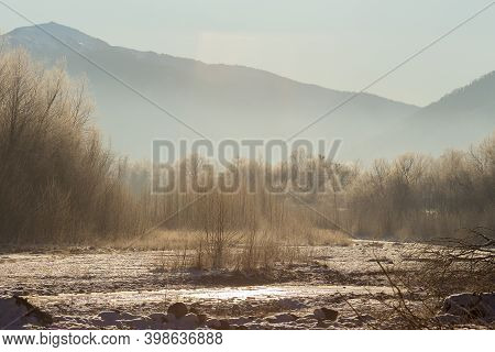 Beautiful Sunny Winter Landscape At Caucasus Mountains.