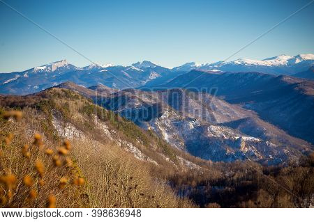 Beautiful Mountain Landscape With Forest At Caucasus Mountains