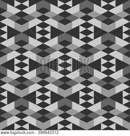 Seamless Pattern. Rhombuses, Triangles, Trapeziums, Chevrons Ornament. Geometrical Backdrop. Simple 