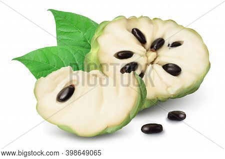 Sugar Apple Or Custard Apple Half Isolated On White Background With Clipping Path And Full Depth Of 