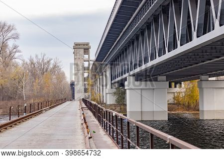 Old And New Bridges. Unfinished Grey Construction