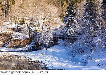 Beautiful Sunny Winter Landscape At Caucasus Mountains.