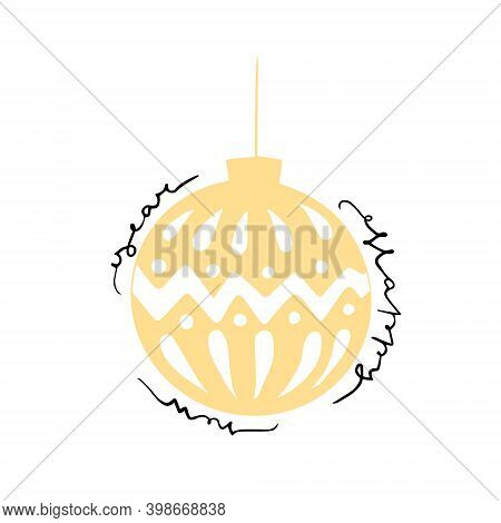 Happy New Year Hand Drawn Vector Lettering, Illustration. Simple Ball  For Ny Trees. Can Use For Pos