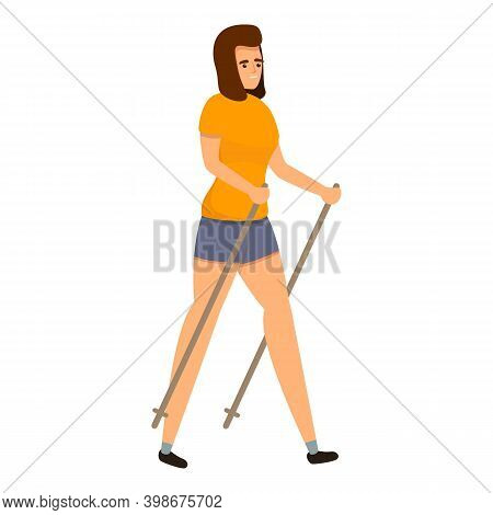 Smiling Woman Nordic Walking Icon. Cartoon Of Smiling Woman Nordic Walking Vector Icon For Web Desig