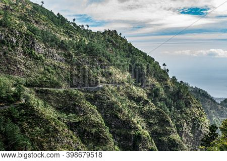 Panoramic Mountains View From Eira Do Serrado Viewpoint On Madeira Island Portugal